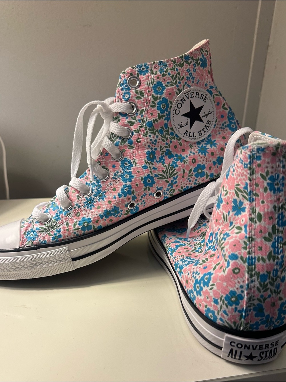 Converse High-Top Sneakers in Pink with Blue & Green Floral Print